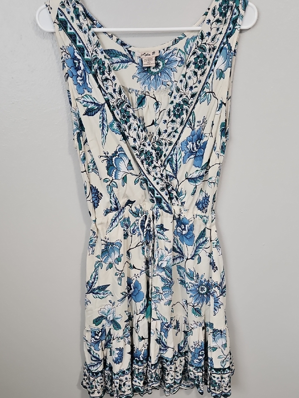 lola P. Cream Mini Dress with Blue Floral Print